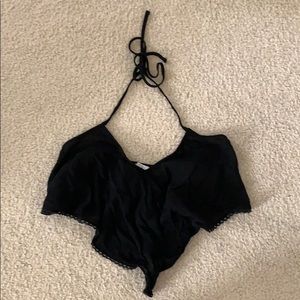Tobi Cropped Black Halter Top